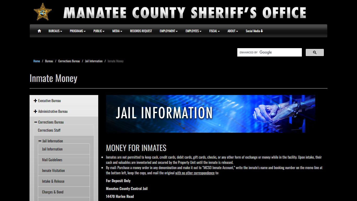 Inmate Money Information - Manatee County Sheriff, FL